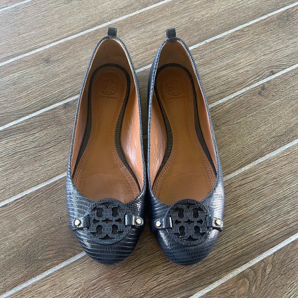 Navy Tory Burch Crocodile Flats Size 9